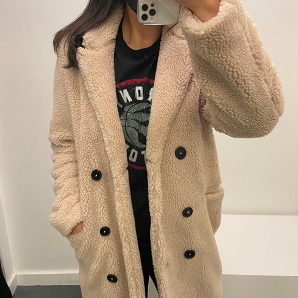 NWT ZADIG&VOLTAIRE MINT DOUBLE BUTTON TEDDY FLEECE COAT WHCL0609F SZ LARGE
